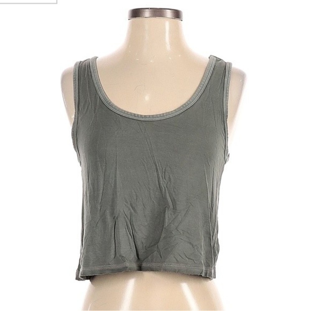 Aerie Lightweight Cropped Green Distressed Tank Top